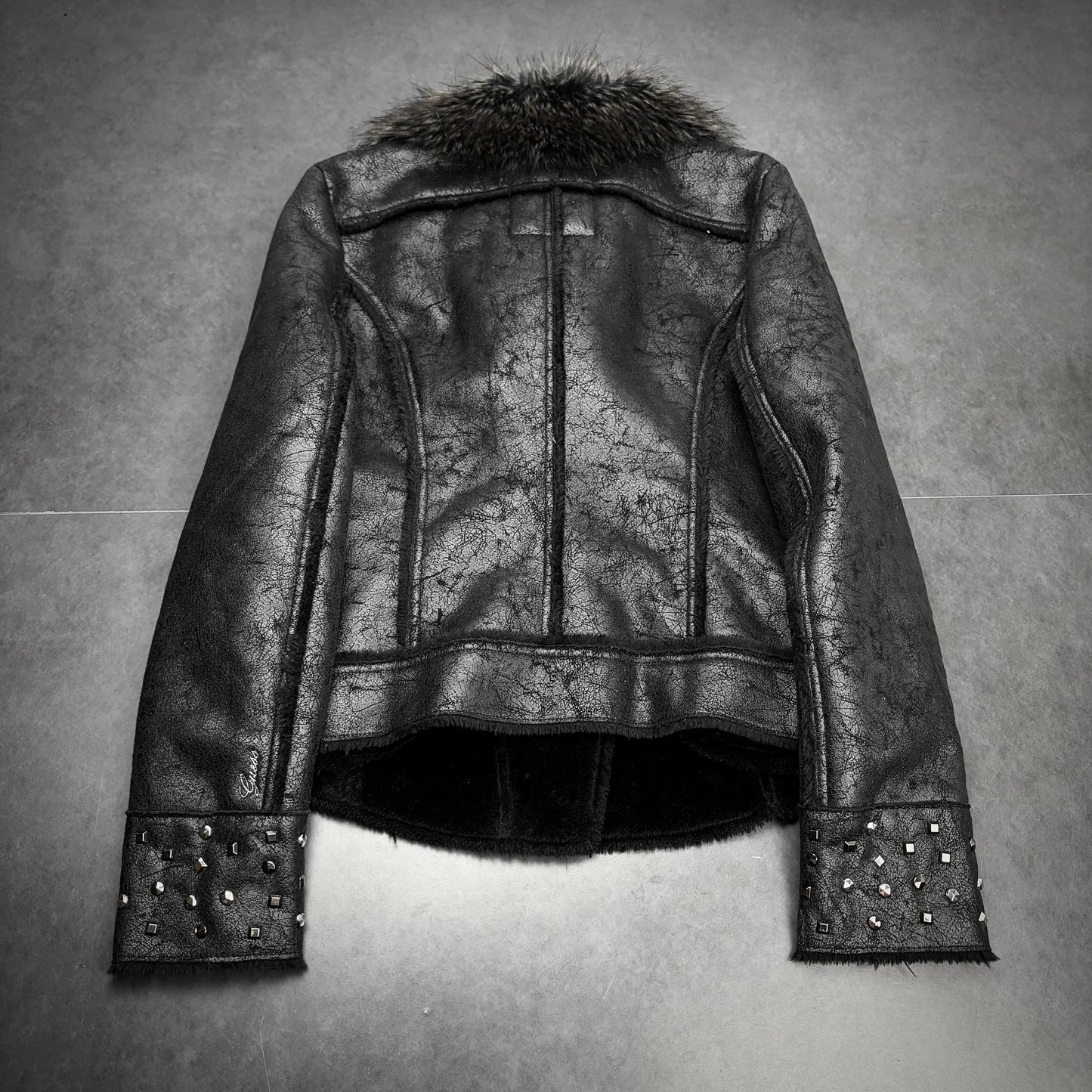 Guess Studded Fur Leather Jacket