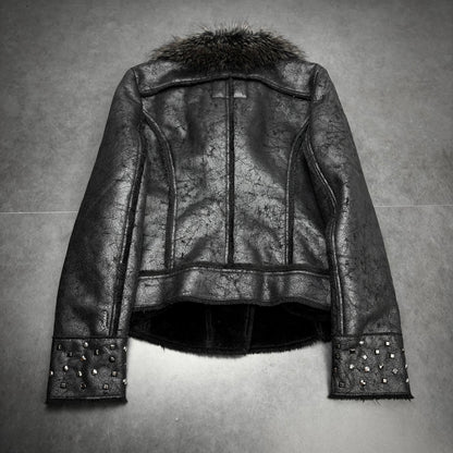 Guess Studded Fur Leather Jacket