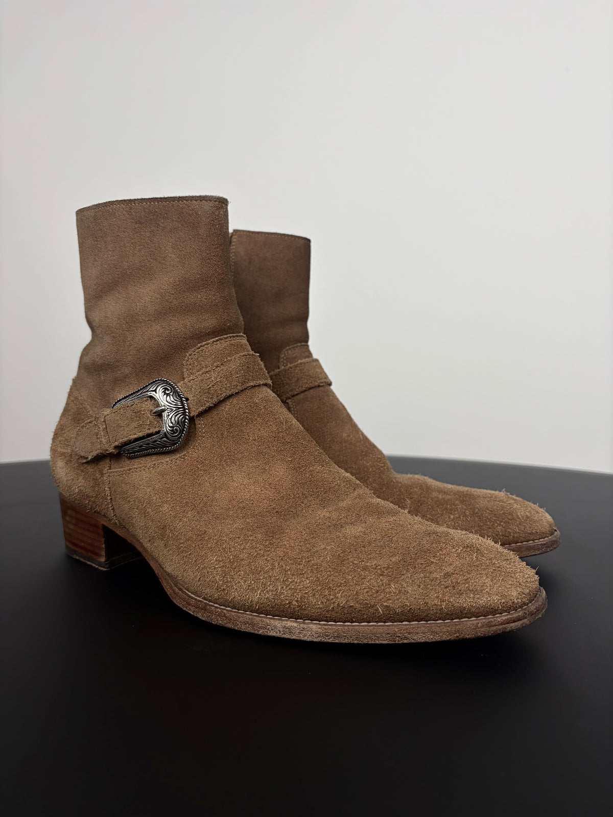 Saint Laurent Western Buckle Boots By Hedi Slimane