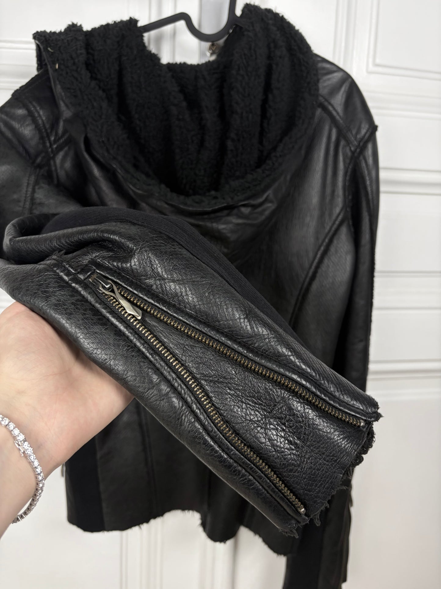14th addiction hooded Sheep Skin leather jacket