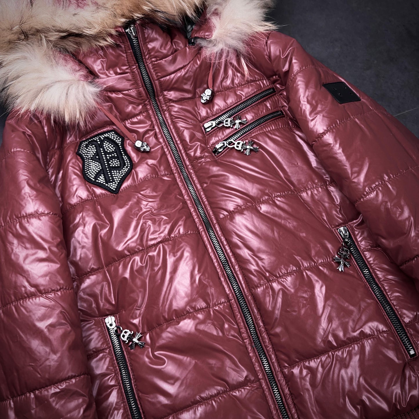 Philipp plein waxed fur puffer jacket