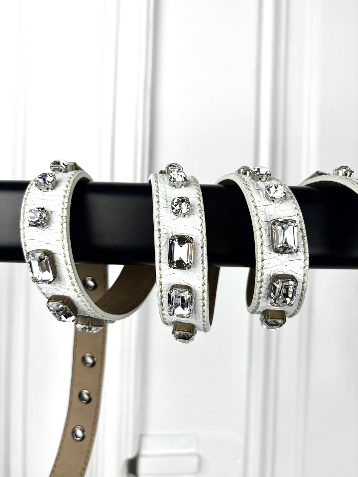 Miu Miu Cracked Leather Diamond Belt