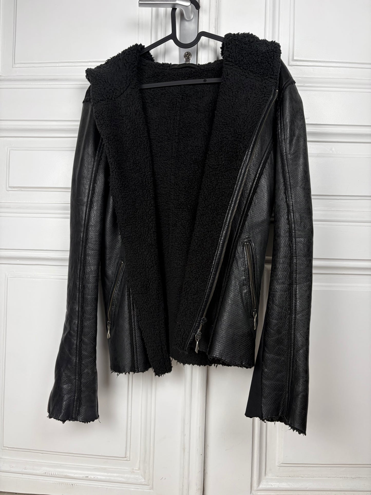 14th addiction hooded Sheep Skin leather jacket