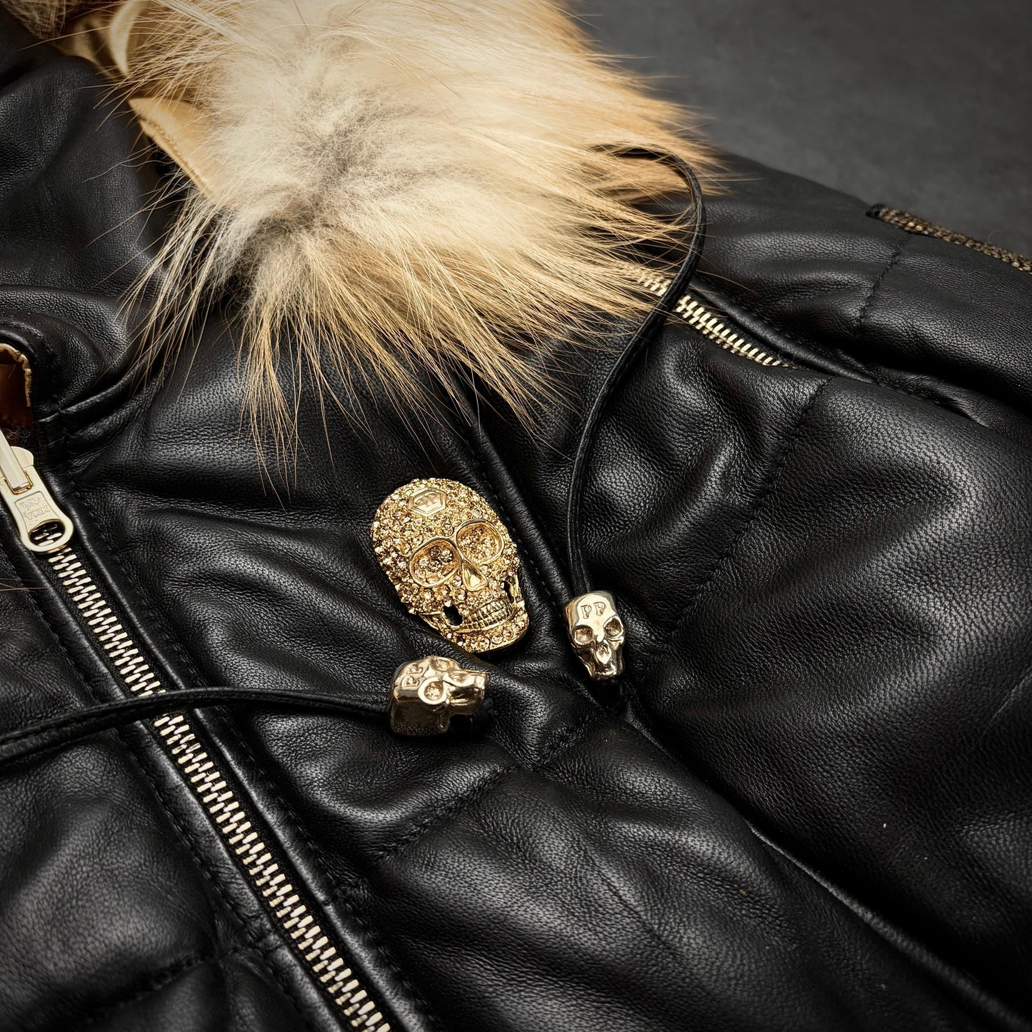 Philipp plein leather transformable puffer jacket