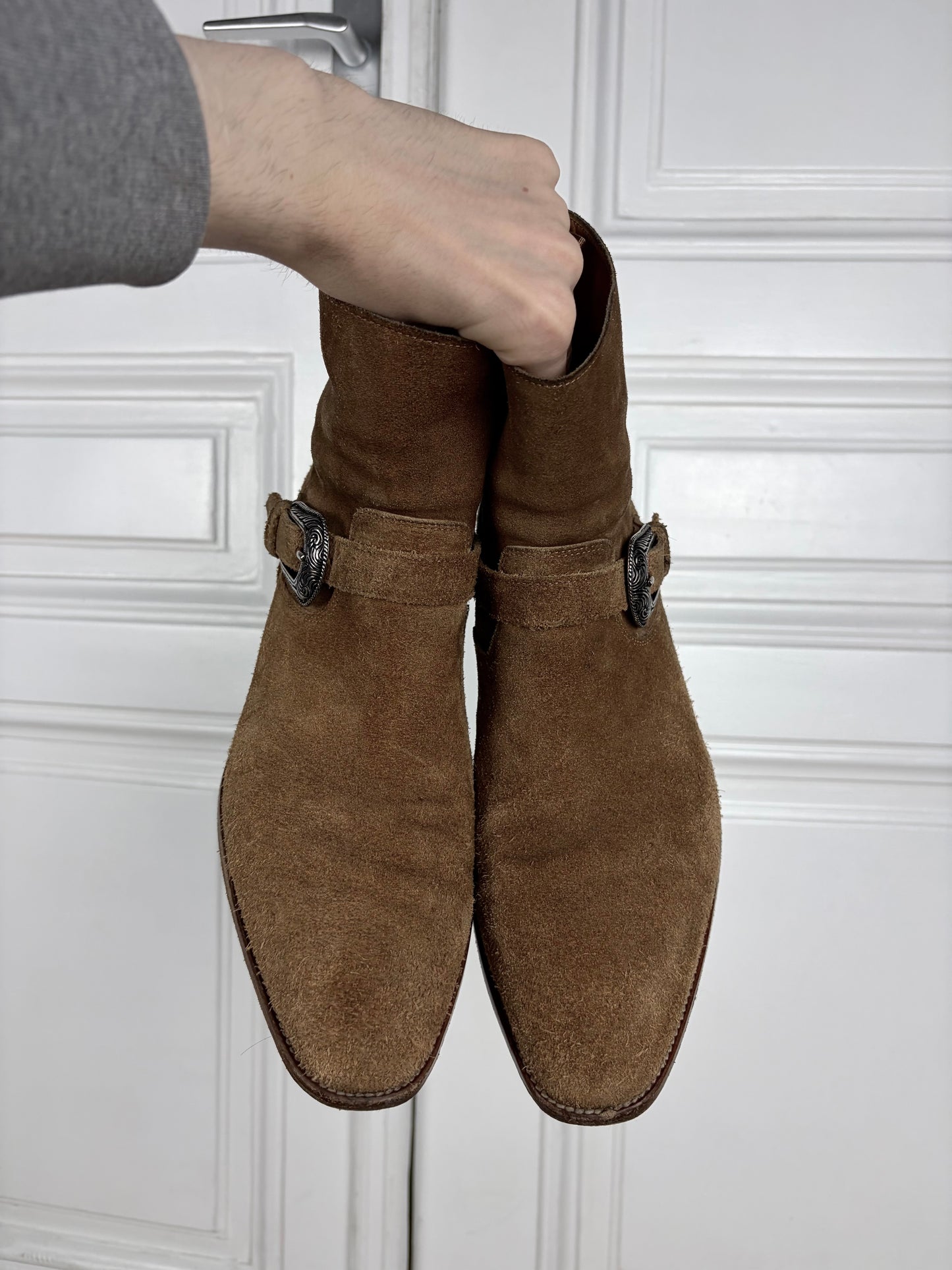 Saint Laurent Western Buckle Boots By Hedi Slimane
