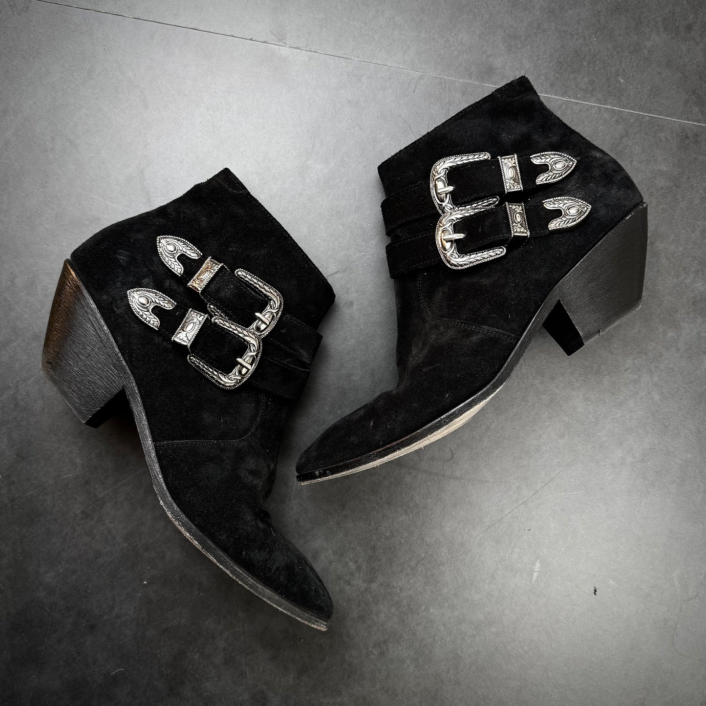 Saint Laurent Suede Buckle Boots
