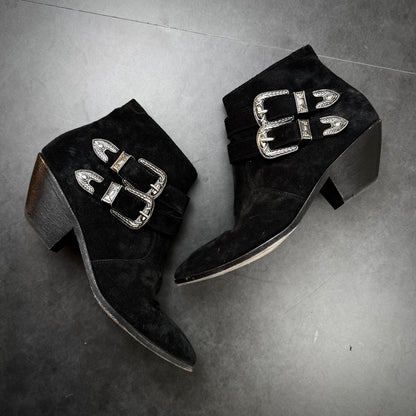 Saint Laurent Suede Buckle Boots