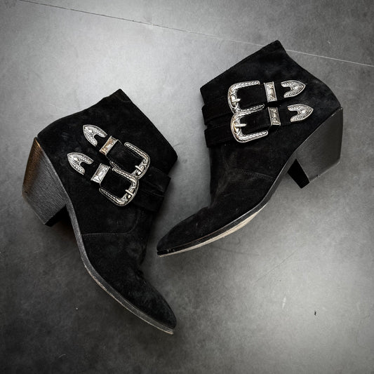 Saint Laurent Suede Buckle Boots