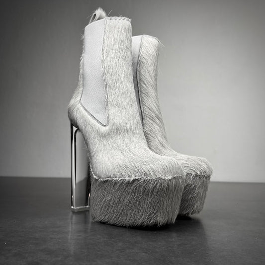 Rick Owens „Pearl Milk“ Cowfur Kiss Heels AW/22