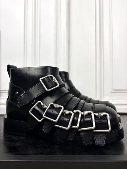 Burberry Multistrap Leather Buckle Boot